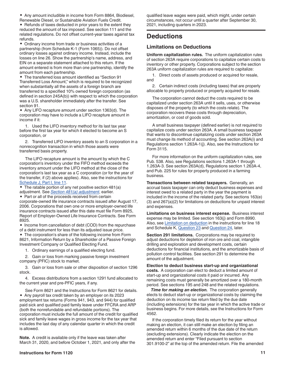 Instructions for IRS Form 1120 U.S. Corporation Income Tax Return, Page 11