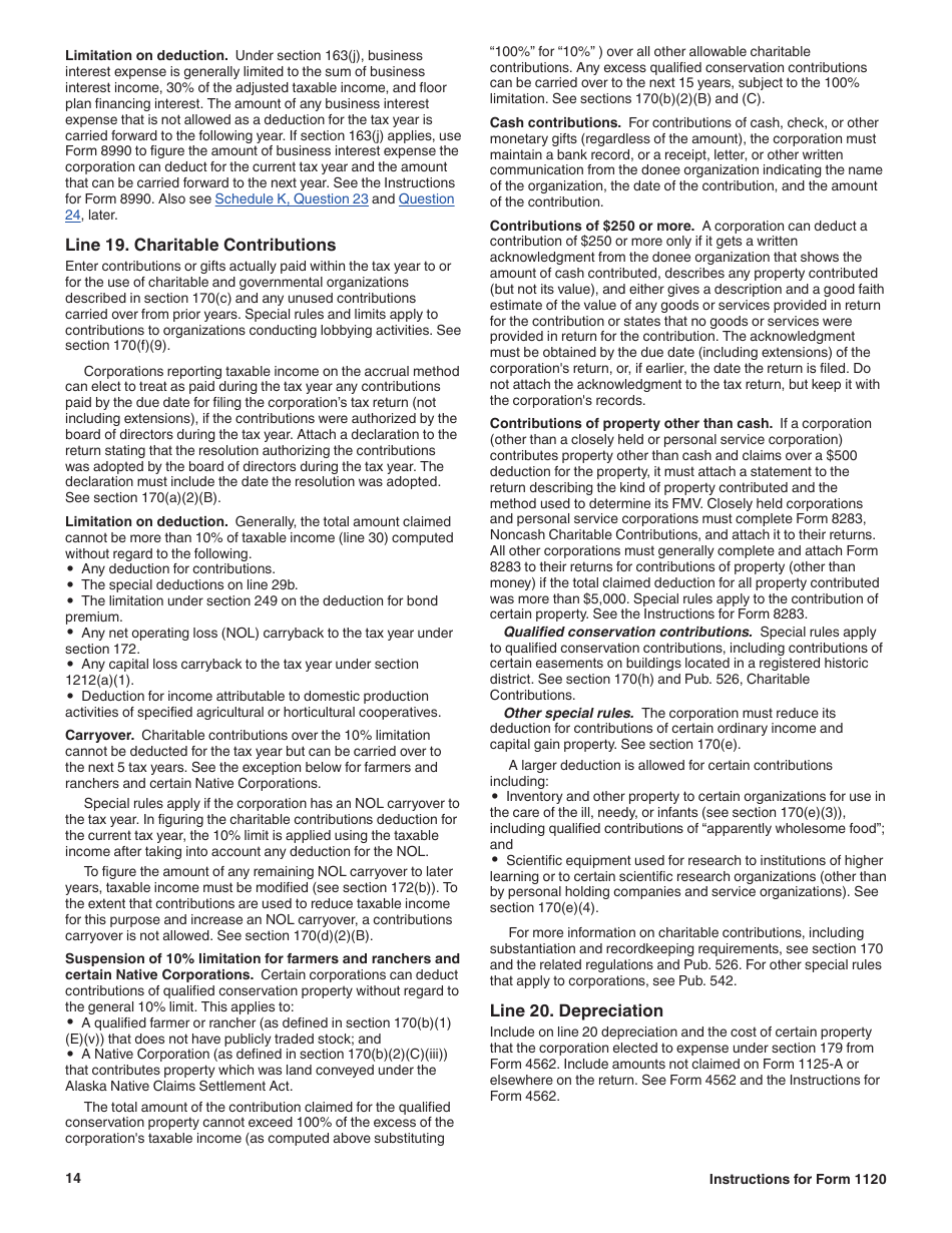 Instructions for IRS Form 1120 U.S. Corporation Income Tax Return, Page 14