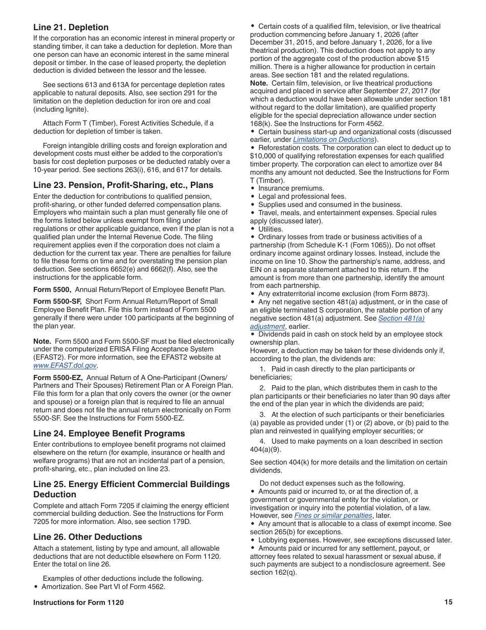 Instructions for IRS Form 1120 U.S. Corporation Income Tax Return, Page 15