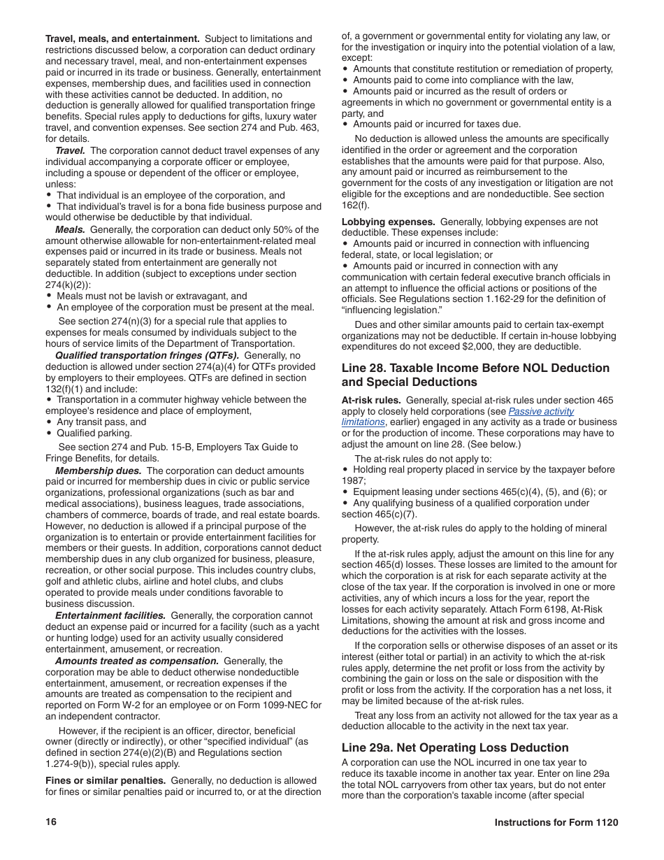 Instructions for IRS Form 1120 U.S. Corporation Income Tax Return, Page 16