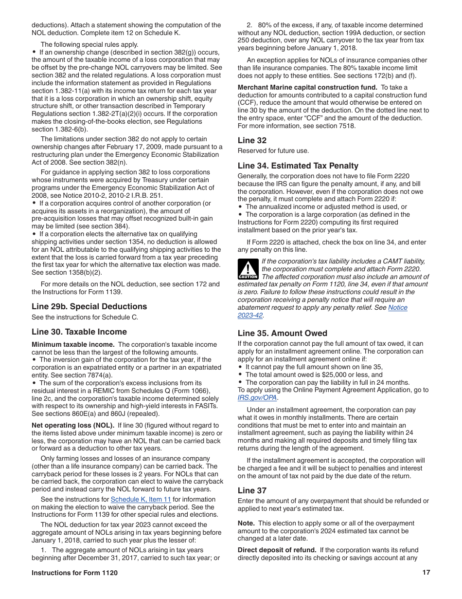 Instructions for IRS Form 1120 U.S. Corporation Income Tax Return, Page 17