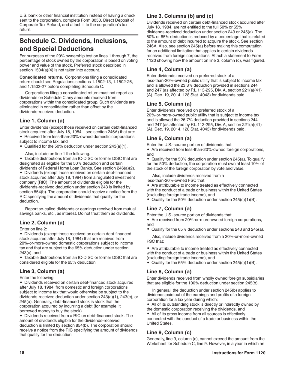 Instructions for IRS Form 1120 U.S. Corporation Income Tax Return, Page 18
