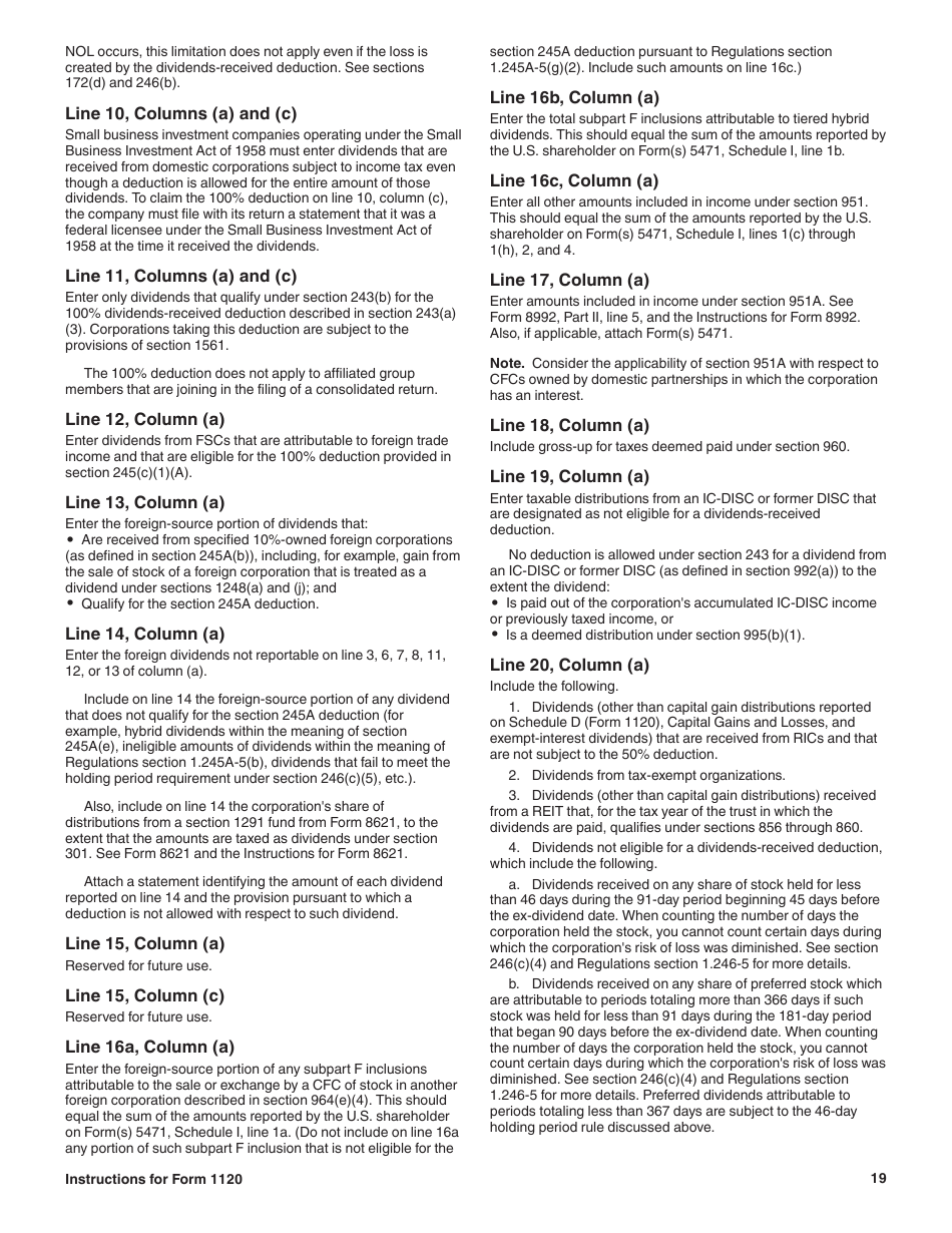 Instructions for IRS Form 1120 U.S. Corporation Income Tax Return, Page 19