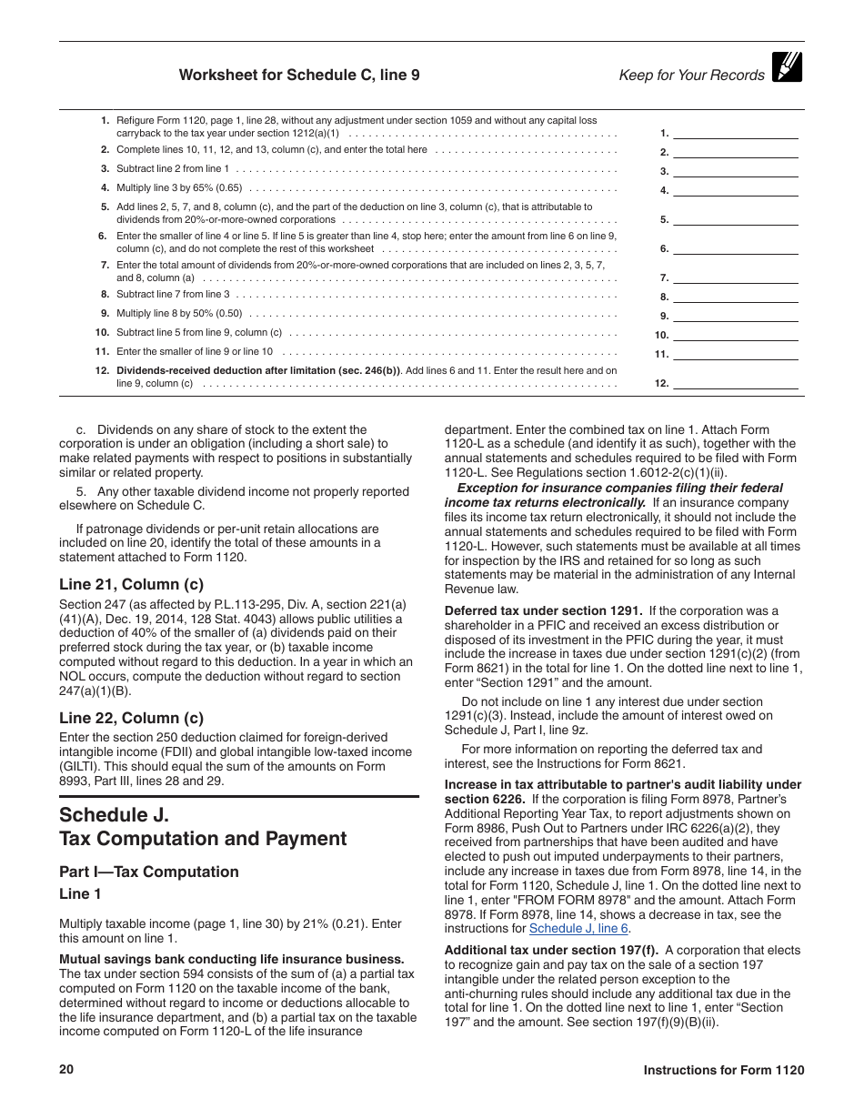 Instructions for IRS Form 1120 U.S. Corporation Income Tax Return, Page 20