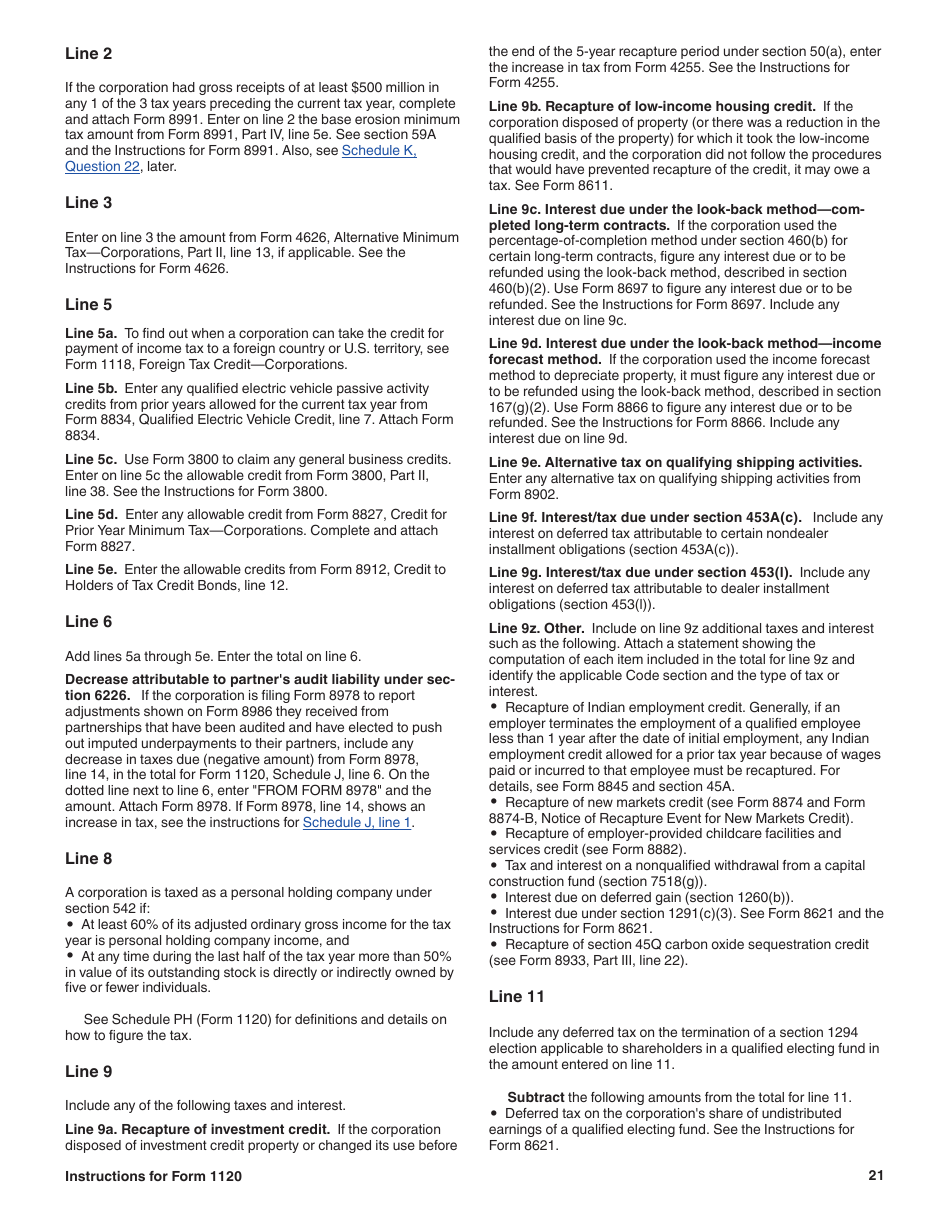 Instructions for IRS Form 1120 U.S. Corporation Income Tax Return, Page 21