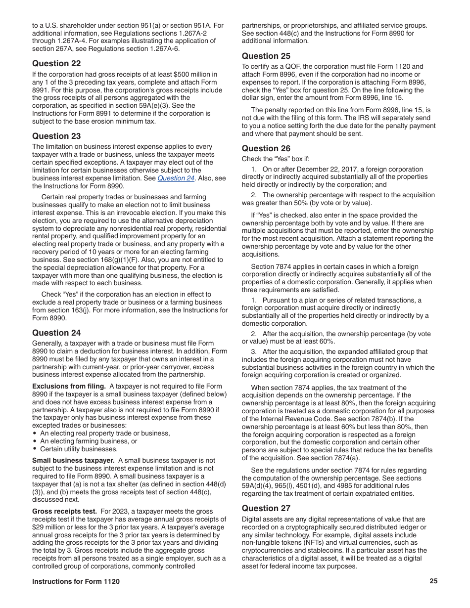Instructions for IRS Form 1120 U.S. Corporation Income Tax Return, Page 25