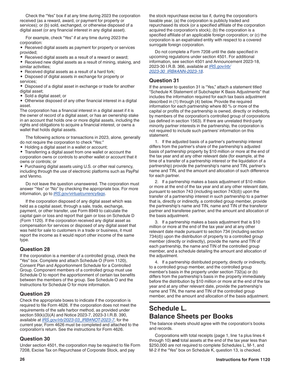 Instructions for IRS Form 1120 U.S. Corporation Income Tax Return, Page 26