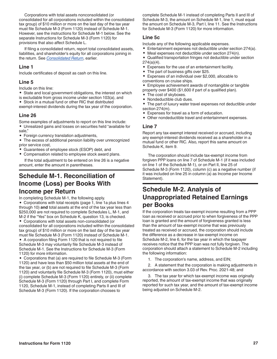Instructions for IRS Form 1120 U.S. Corporation Income Tax Return, Page 27