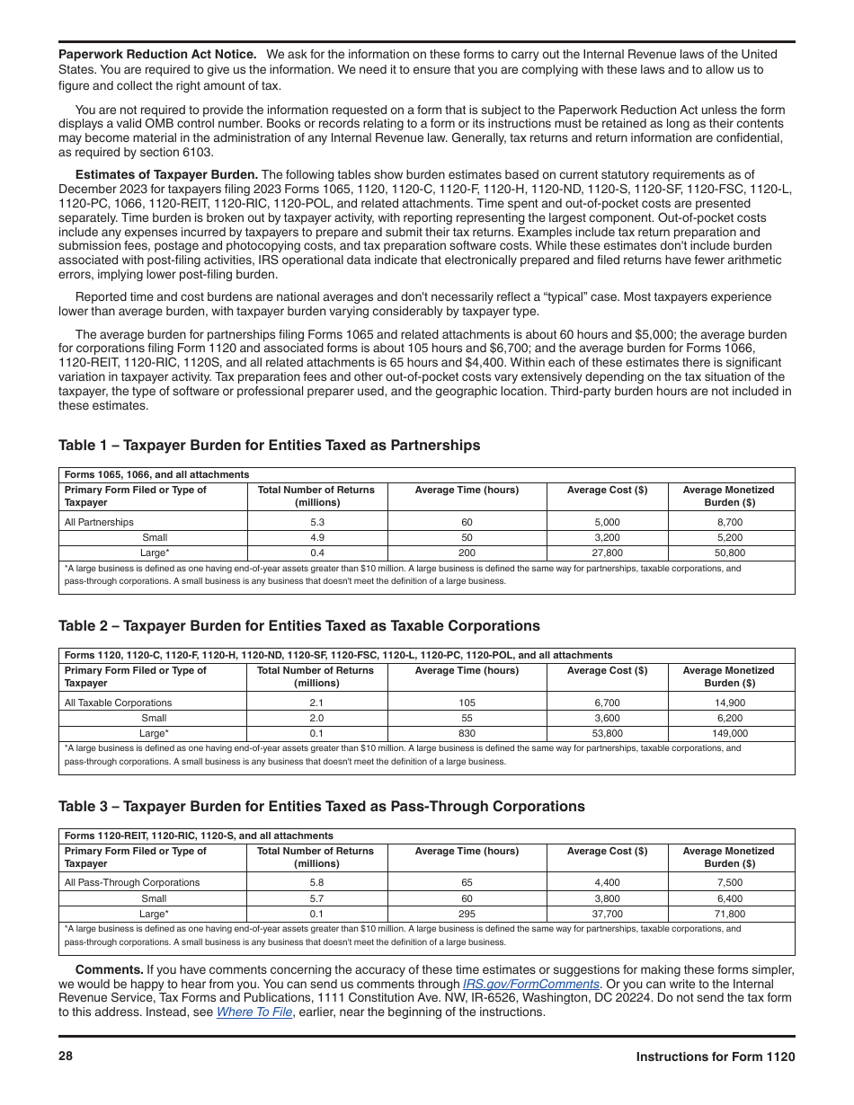 Instructions for IRS Form 1120 U.S. Corporation Income Tax Return, Page 28