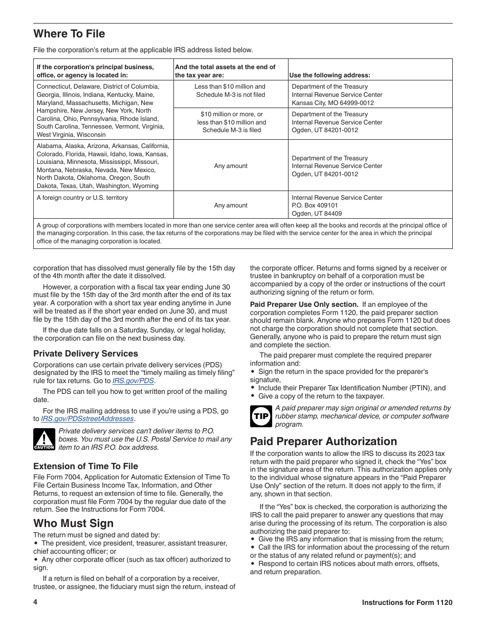 Instructions for IRS Form 1120 U.S. Corporation Income Tax Return, Page 4