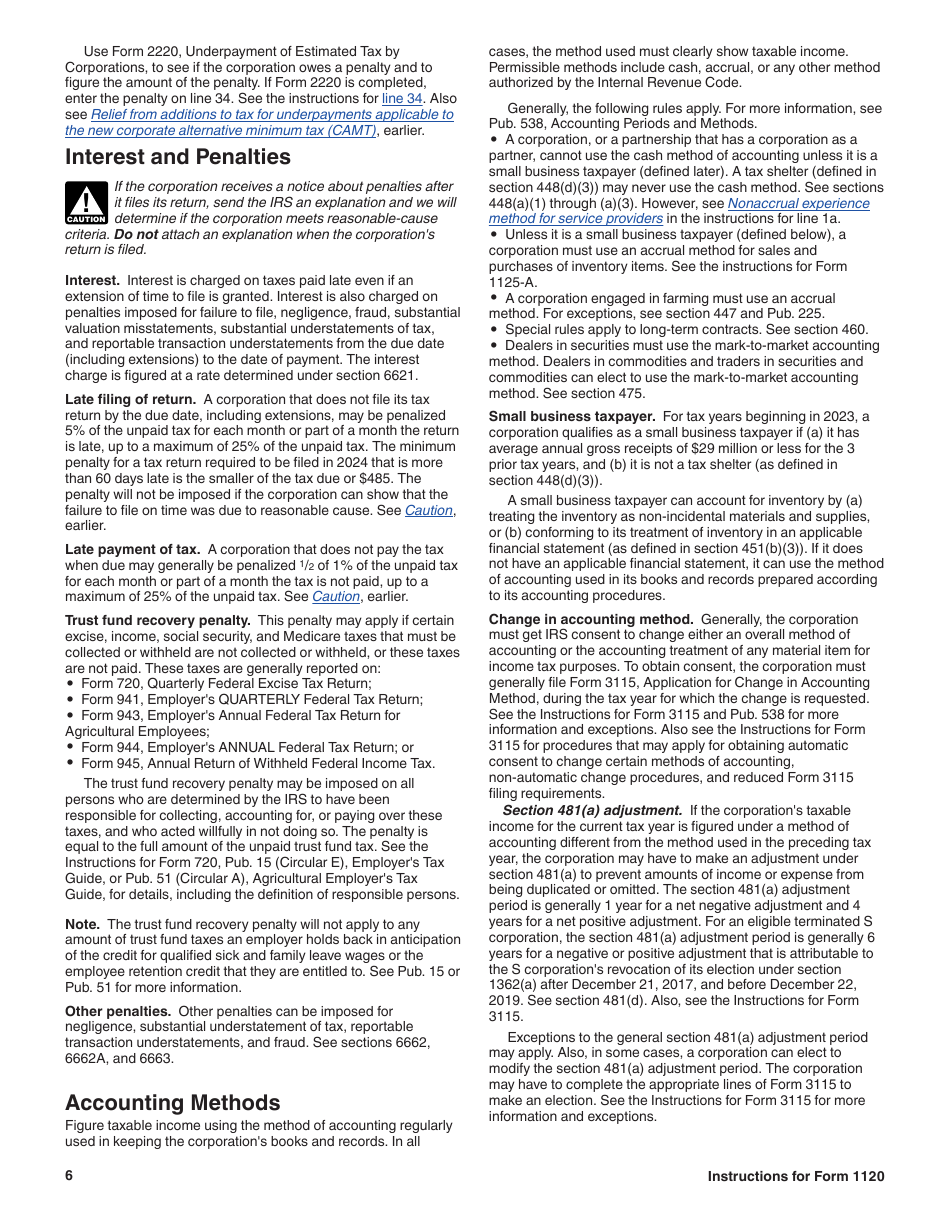 Instructions for IRS Form 1120 U.S. Corporation Income Tax Return, Page 6