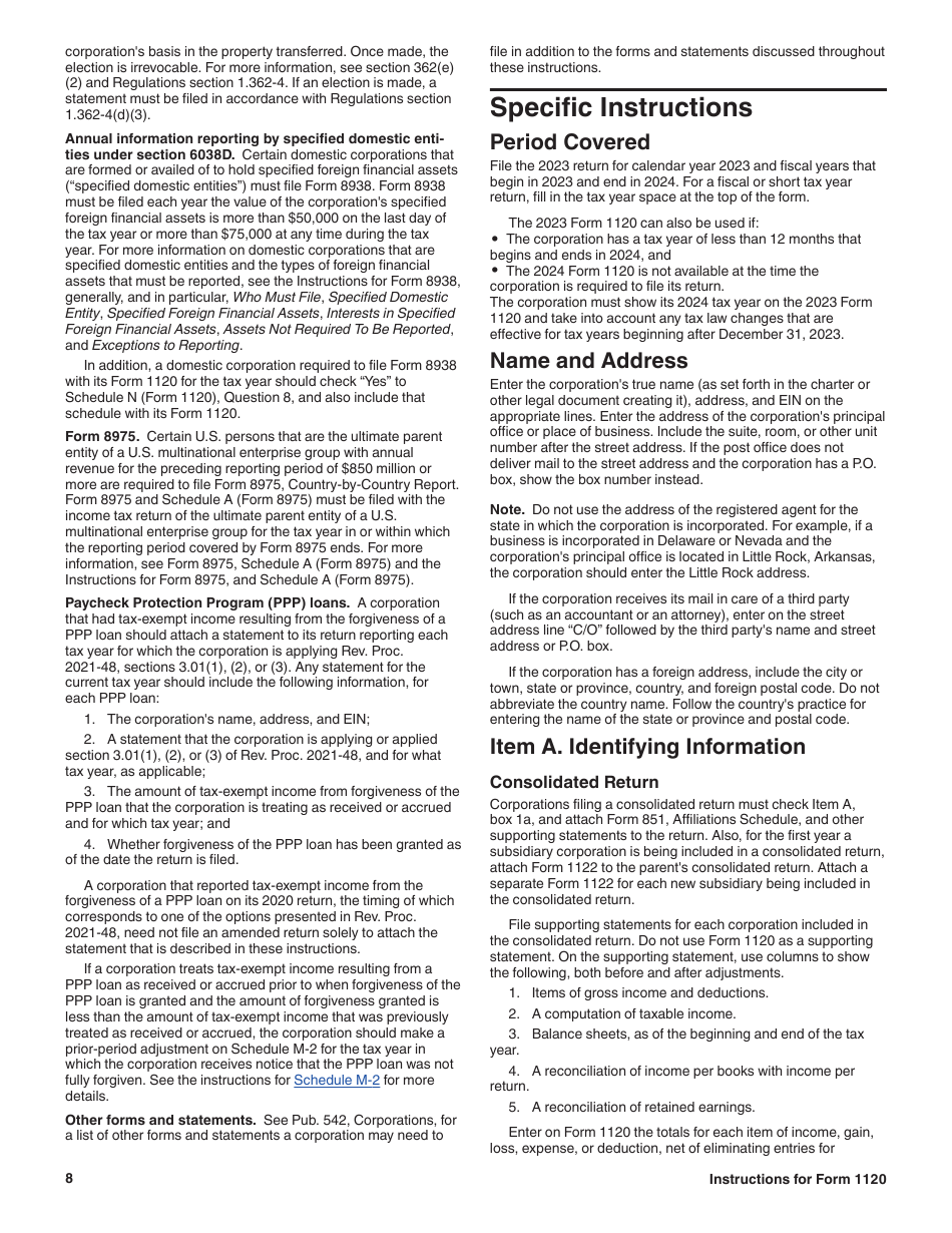 Instructions for IRS Form 1120 U.S. Corporation Income Tax Return, Page 8
