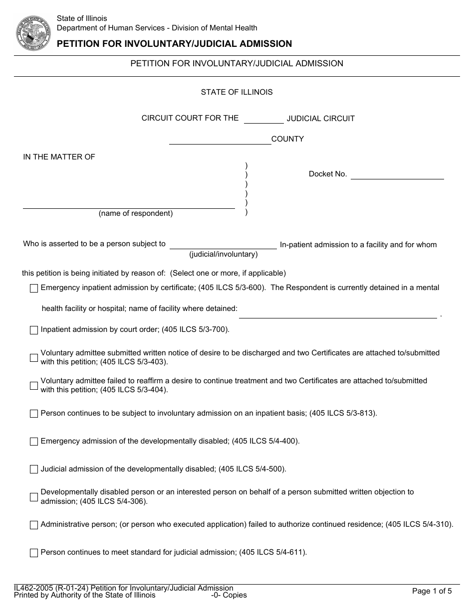 Form IL432-2005 Petition for Involuntary / Judicial Admission - Illinois, Page 1