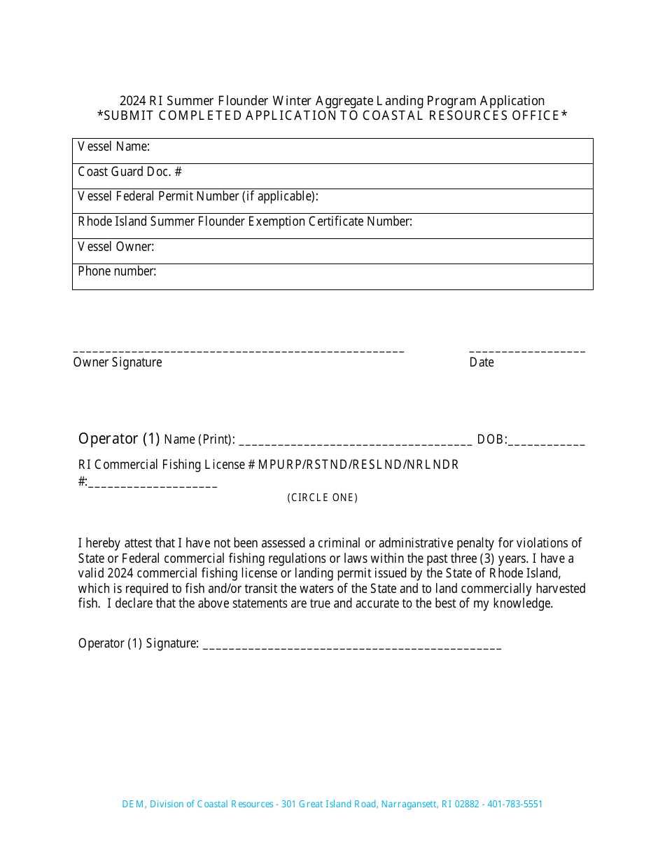 Summer Flounder Winter Aggregate Landing Program Application - Rhode Island, Page 3