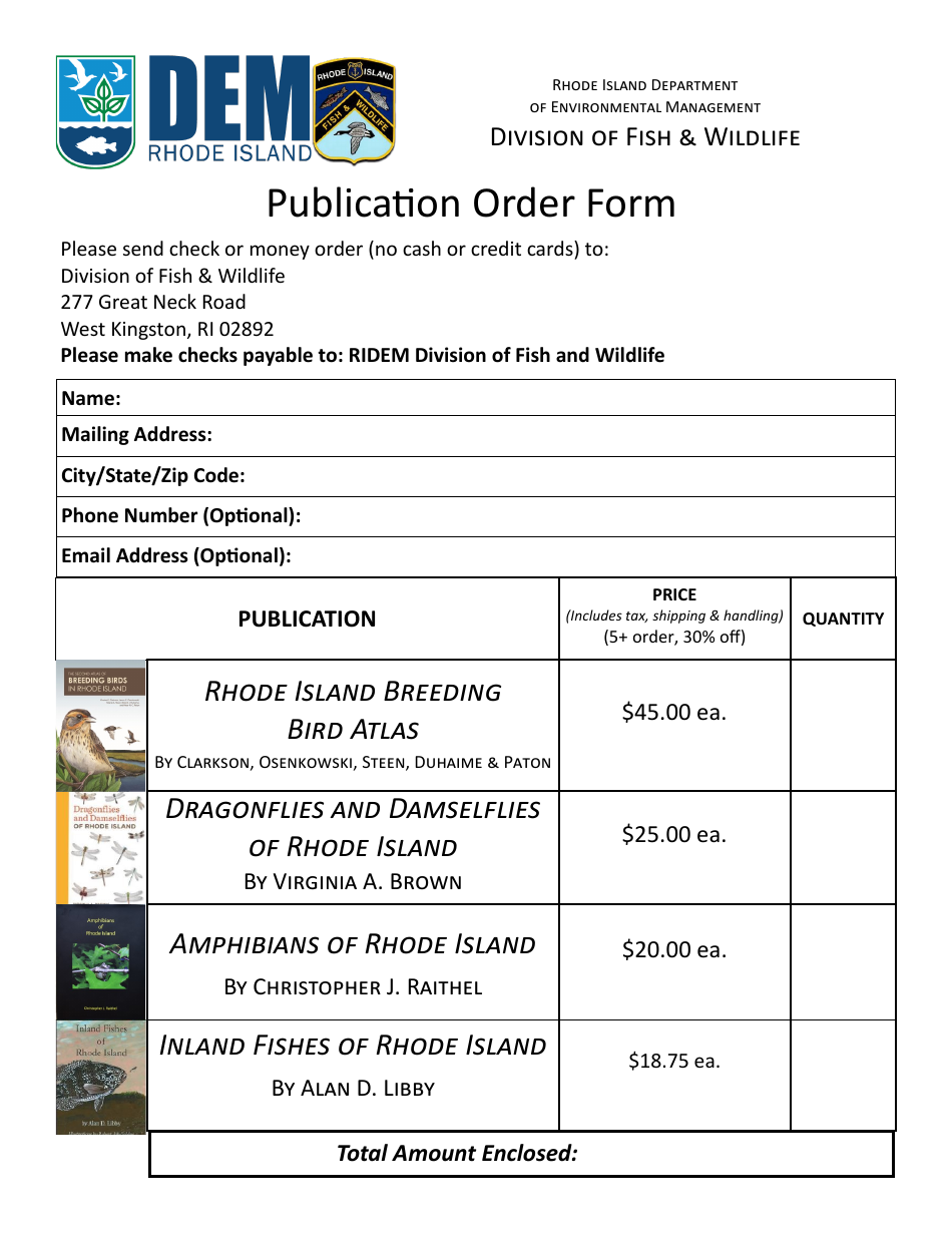 Publication Order Form - Rhode Island, Page 1