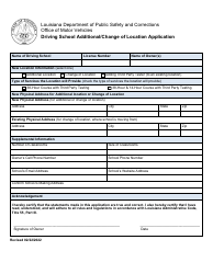 Document preview: Driving School Additional/Change of Location Application - Louisiana