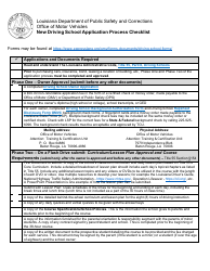 New Driving School Application Process Checklist - Louisiana