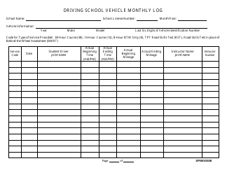 Form DPSMV2408 Driving School Vehicle Monthly Log - Louisiana