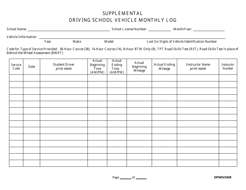 Form DPSMV2408 Driving School Vehicle Monthly Log - Louisiana, Page 3