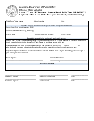 Document preview: Form DPSMV2271 Class "d" and "e" Driver's License Road Skills Test - Application for Road Skills Test - Louisiana