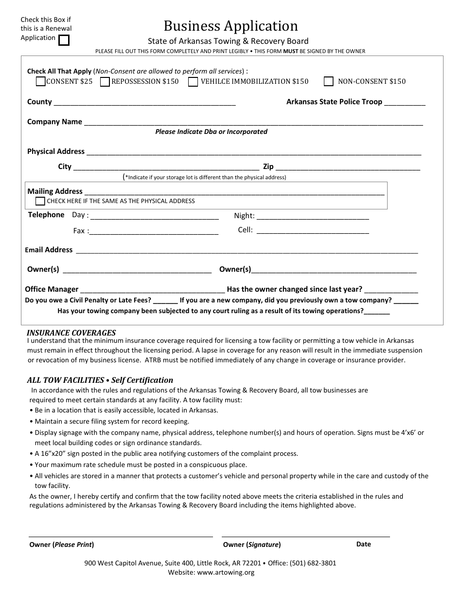Business Application - Arkansas, Page 1