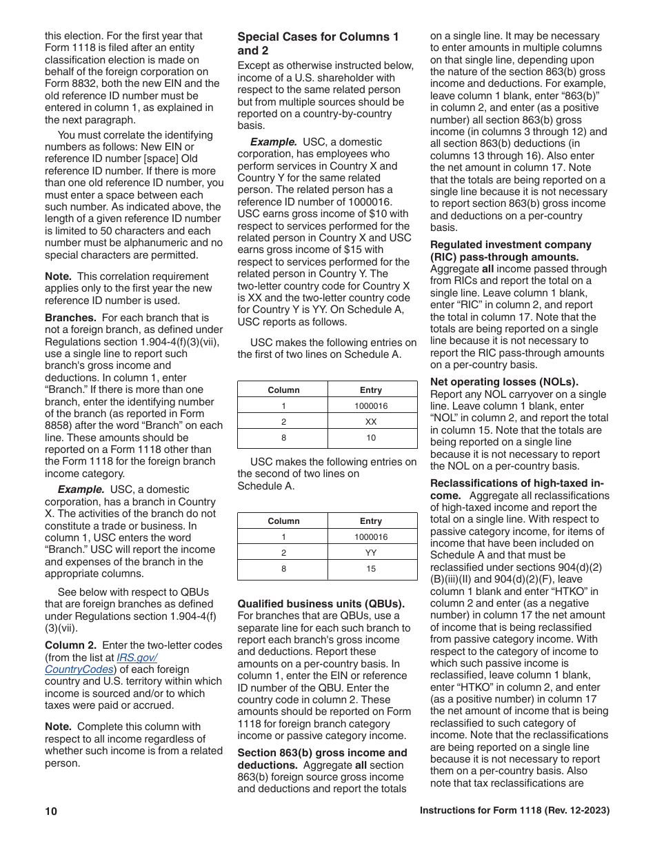 Instructions for IRS Form 1118 Foreign Tax Credit - Corporations, Page 10
