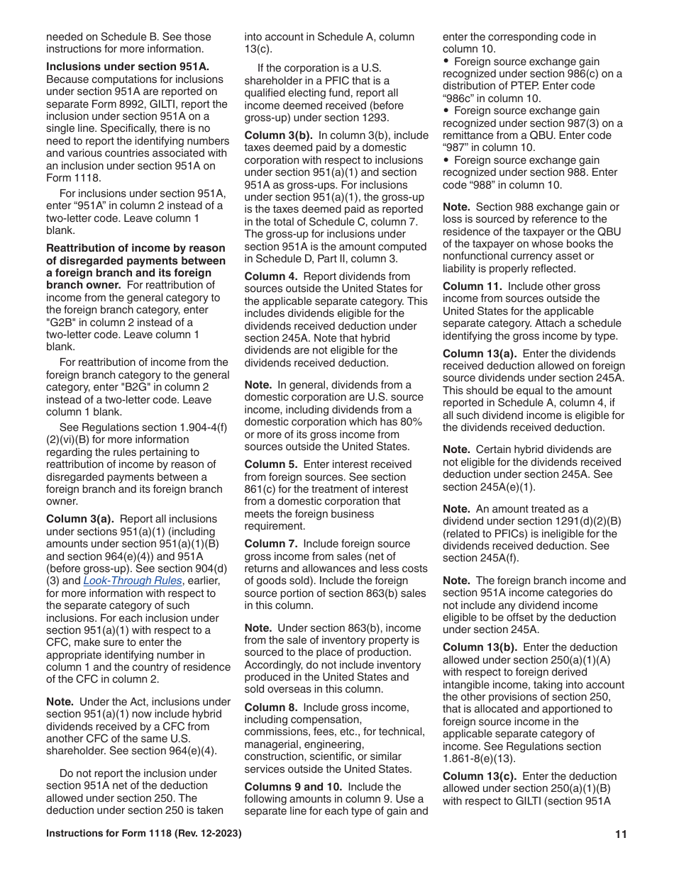 Instructions for IRS Form 1118 Foreign Tax Credit - Corporations, Page 11