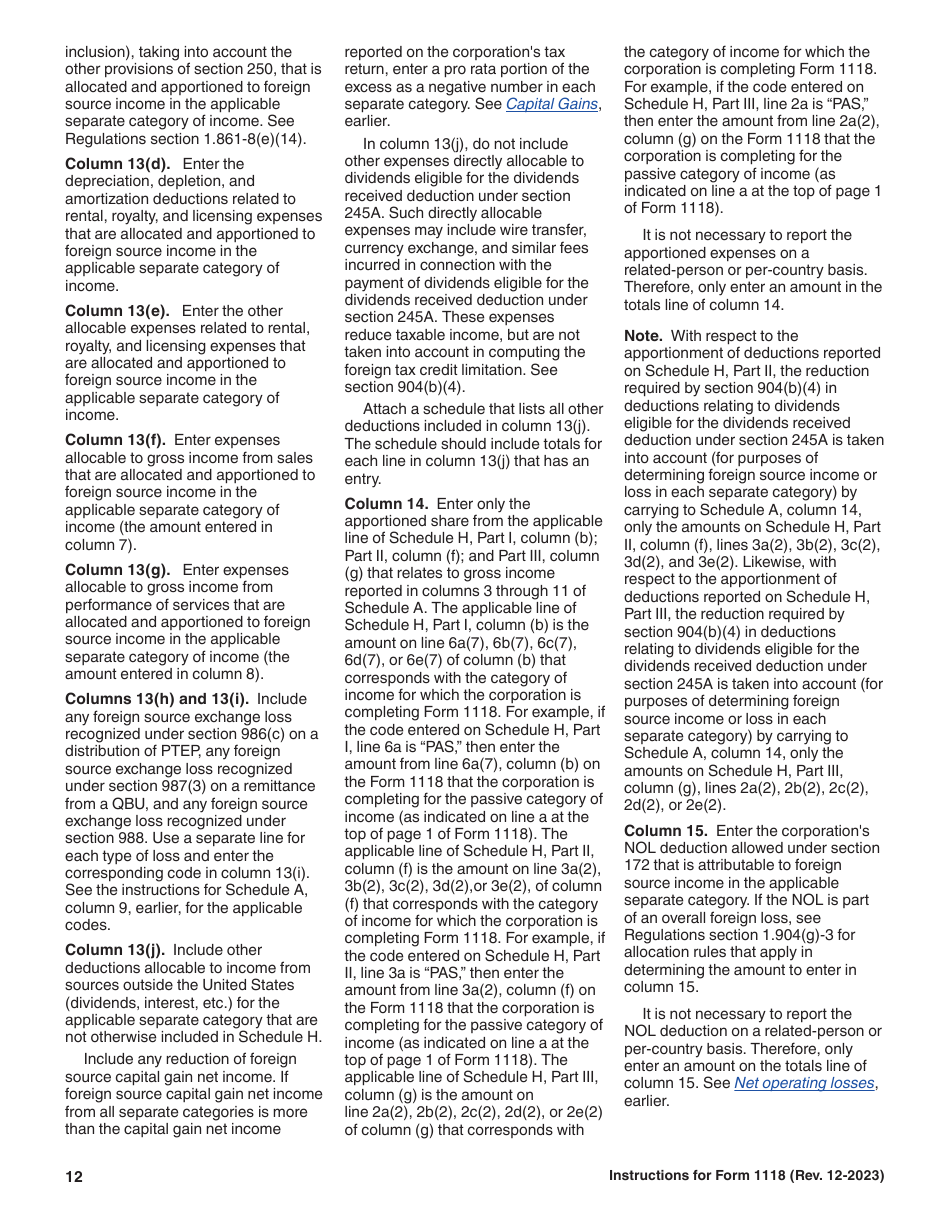 Instructions for IRS Form 1118 Foreign Tax Credit - Corporations, Page 12
