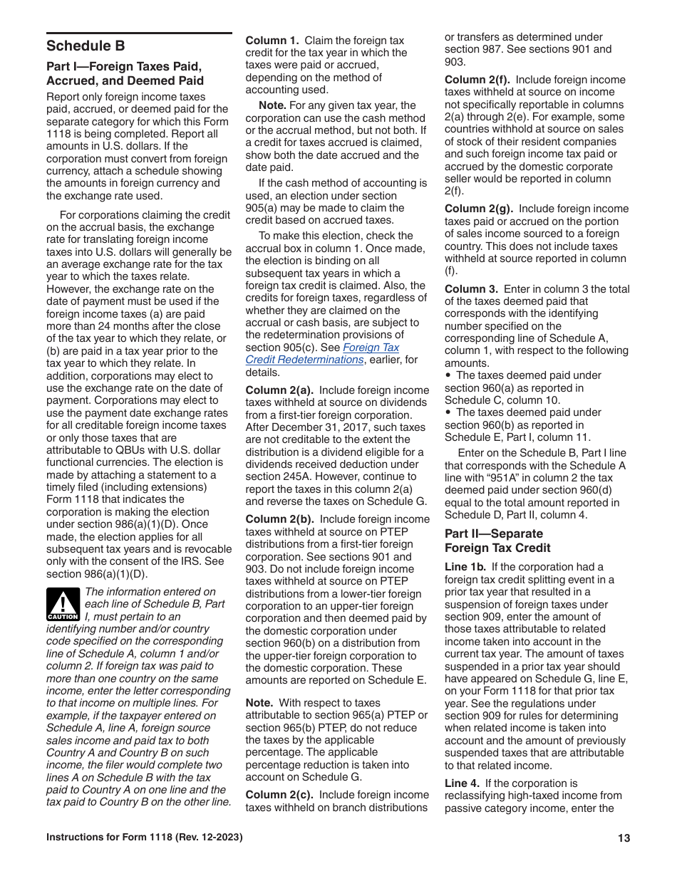 Instructions for IRS Form 1118 Foreign Tax Credit - Corporations, Page 13