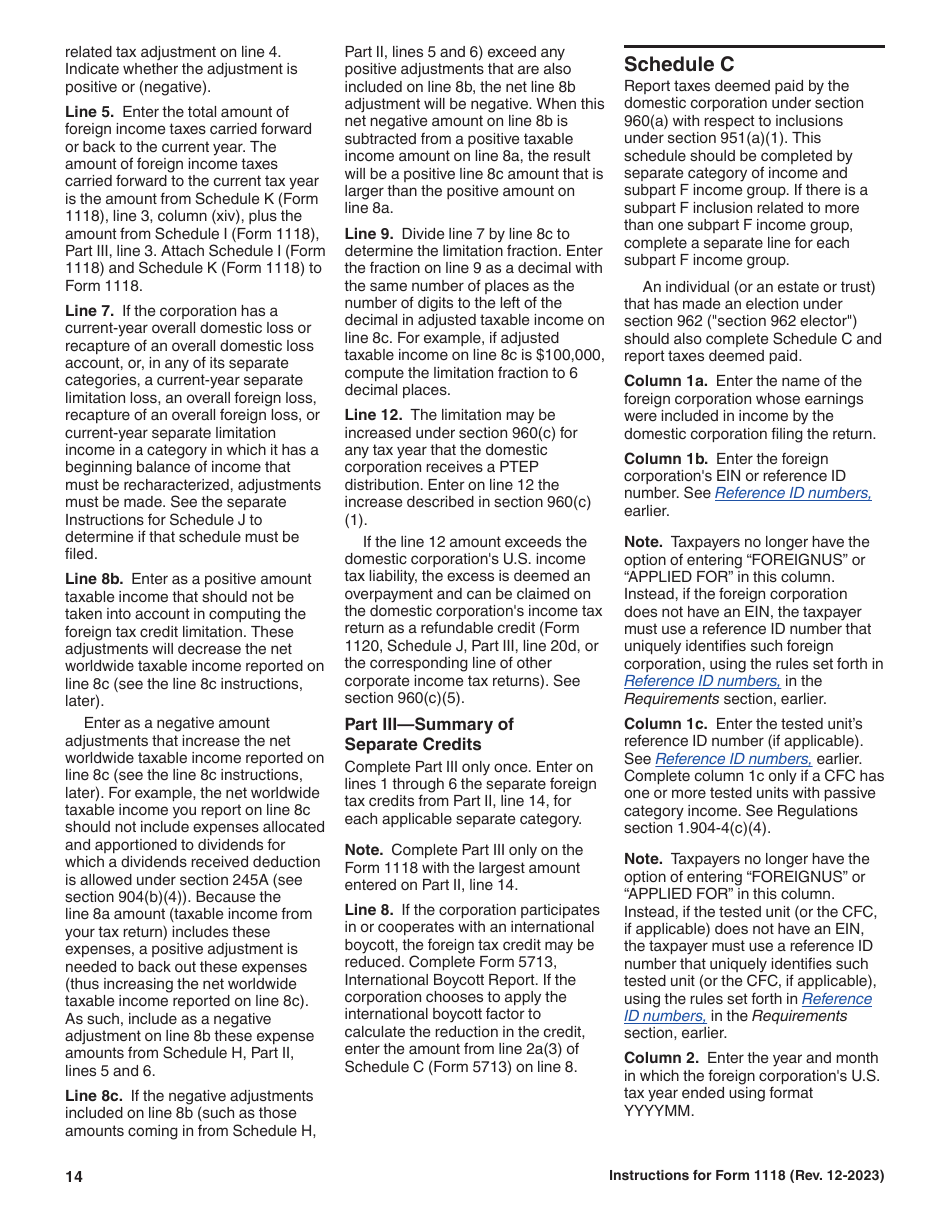 Instructions for IRS Form 1118 Foreign Tax Credit - Corporations, Page 14