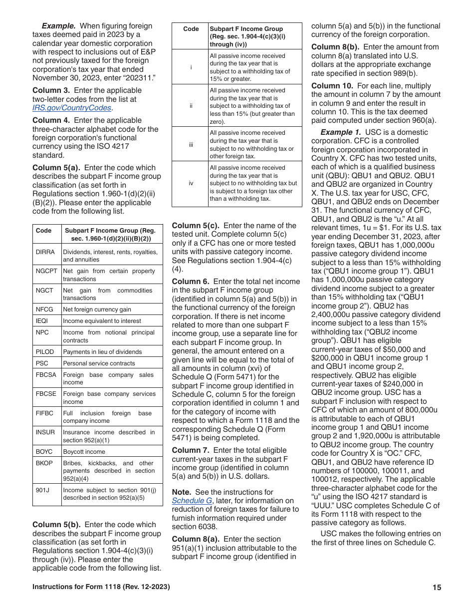 Instructions for IRS Form 1118 Foreign Tax Credit - Corporations, Page 15