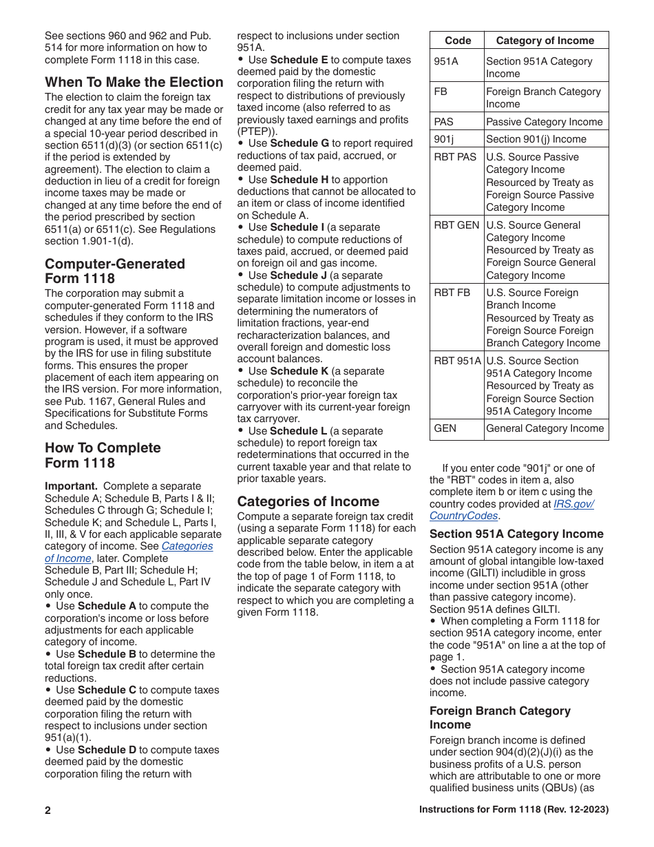 Instructions for IRS Form 1118 Foreign Tax Credit - Corporations, Page 2