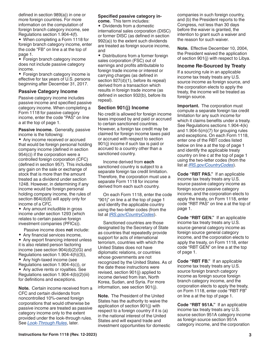 Instructions for IRS Form 1118 Foreign Tax Credit - Corporations, Page 3