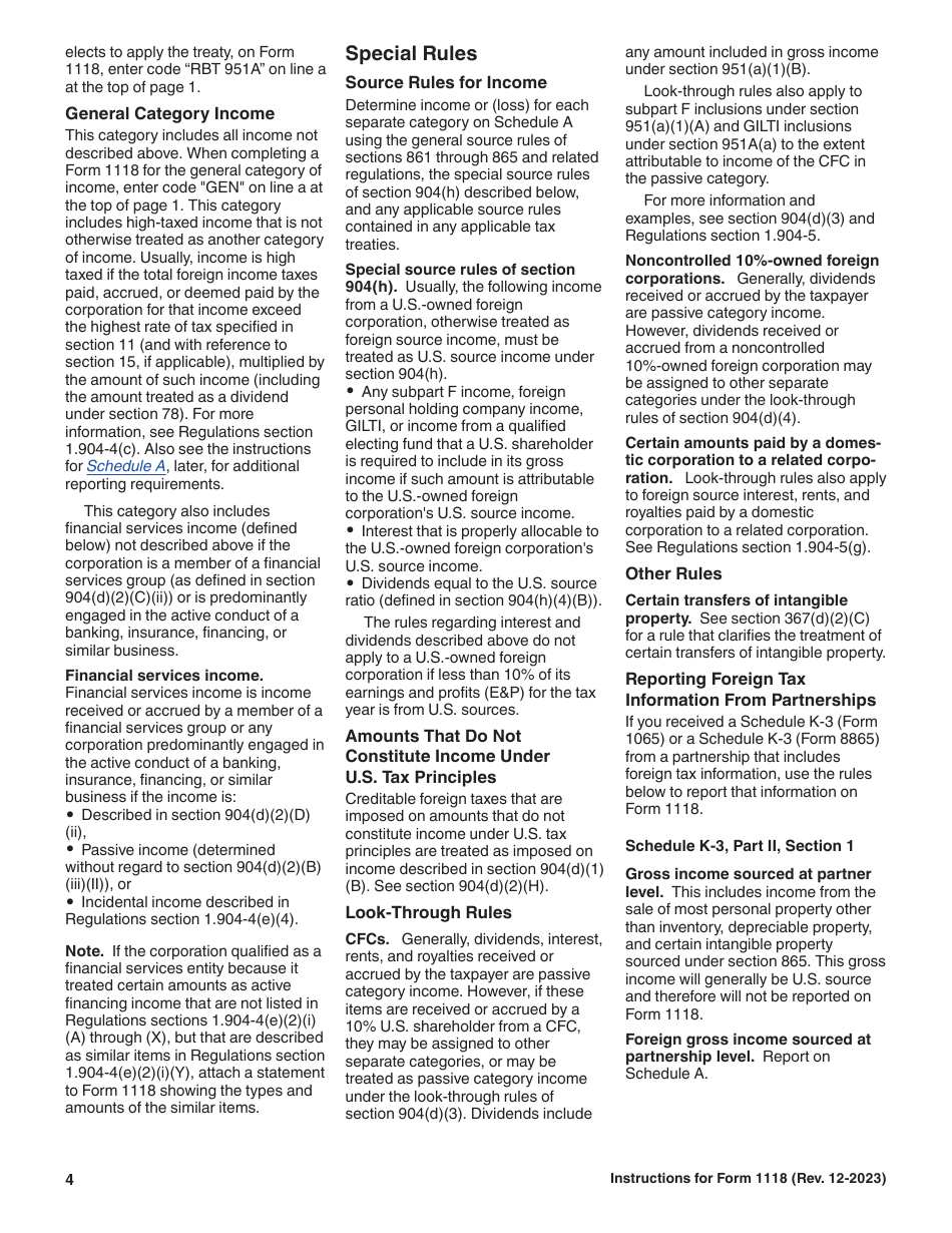 Instructions for IRS Form 1118 Foreign Tax Credit - Corporations, Page 4
