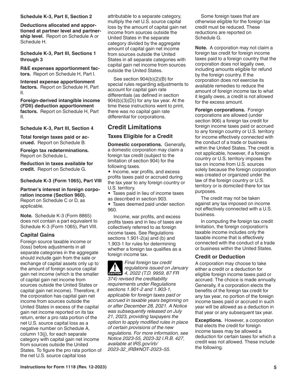 Instructions for IRS Form 1118 Foreign Tax Credit - Corporations, Page 5