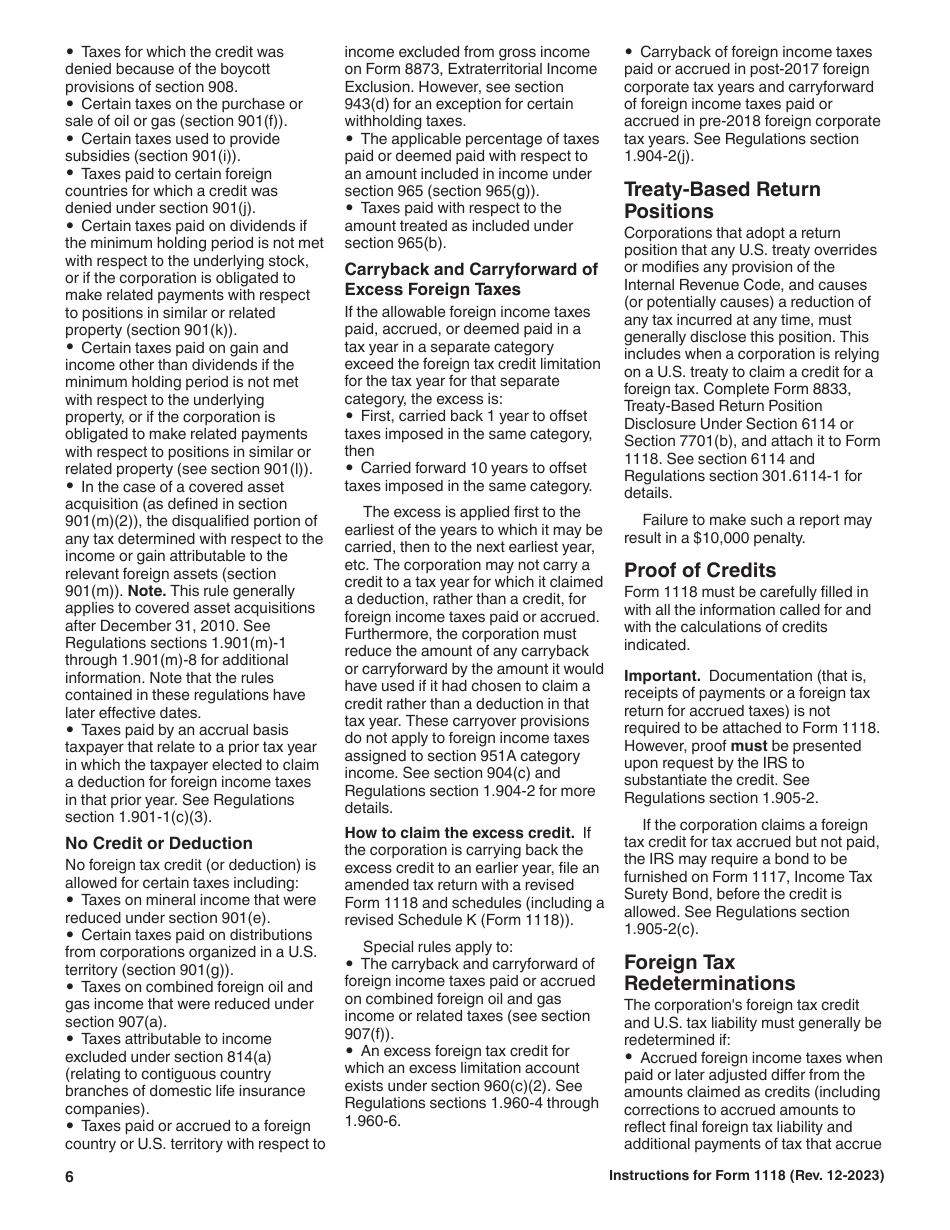 Instructions for IRS Form 1118 Foreign Tax Credit - Corporations, Page 6