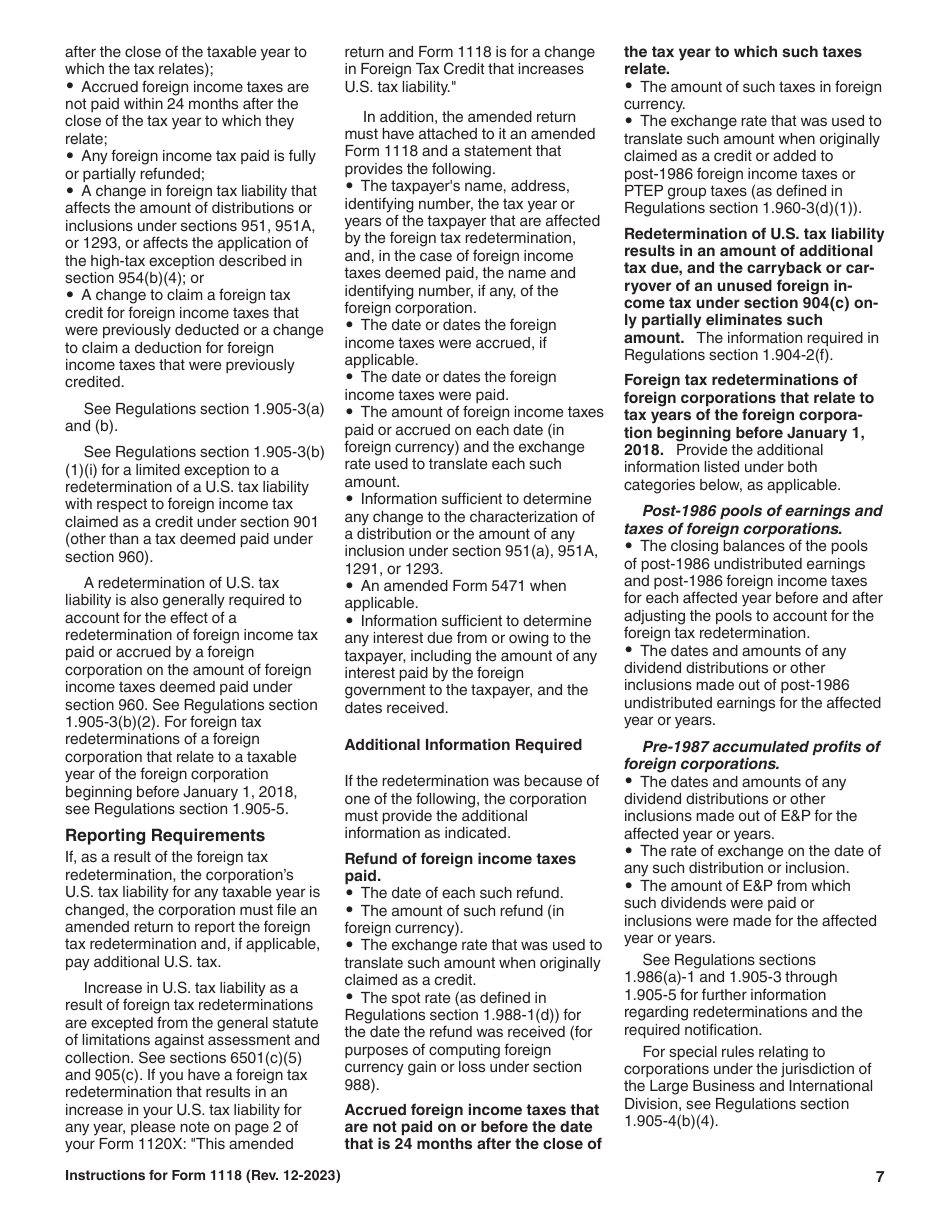 Instructions for IRS Form 1118 Foreign Tax Credit - Corporations, Page 7