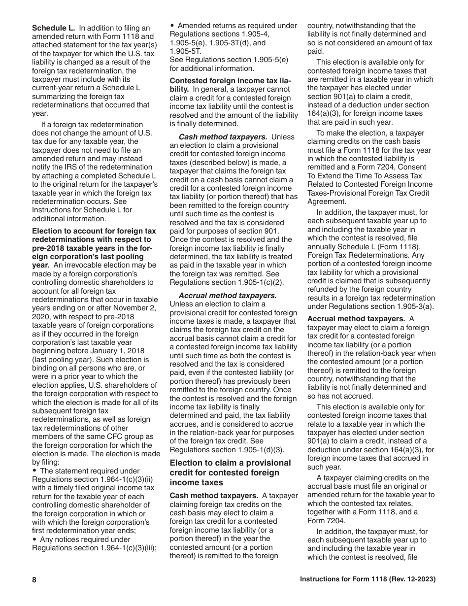 Instructions for IRS Form 1118 Foreign Tax Credit - Corporations, Page 8