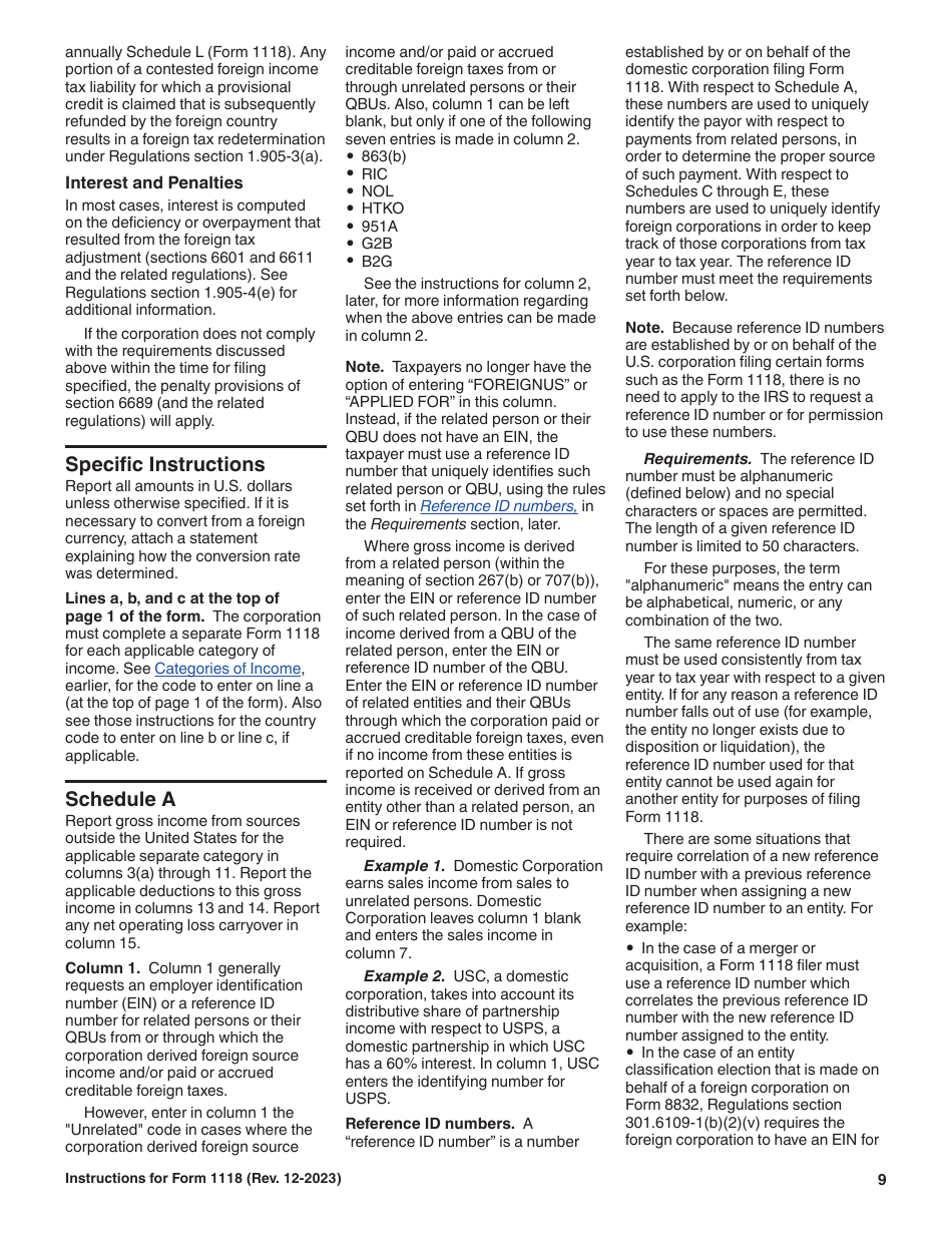 Instructions for IRS Form 1118 Foreign Tax Credit - Corporations, Page 9