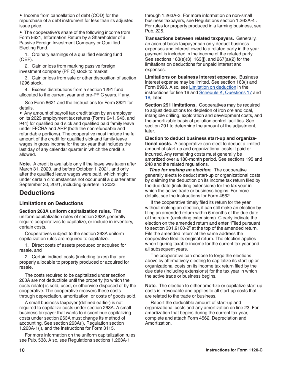 Instructions for IRS Form 1120-C U.S. Income Tax Return for Cooperative Associations, Page 10