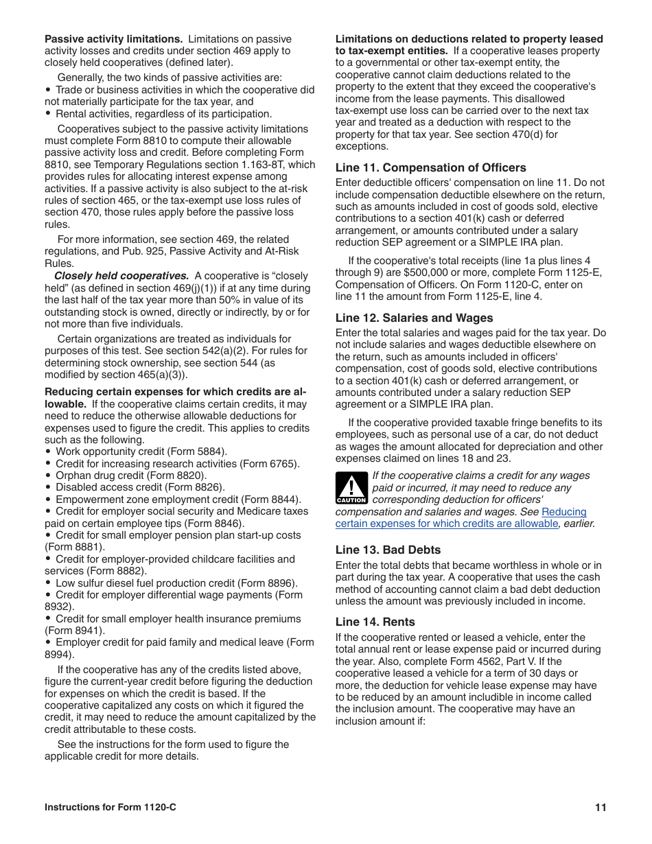 Instructions for IRS Form 1120-C U.S. Income Tax Return for Cooperative Associations, Page 11