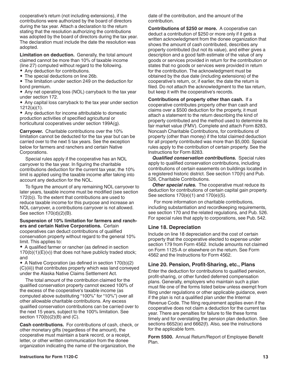 Instructions for IRS Form 1120-C U.S. Income Tax Return for Cooperative Associations, Page 13