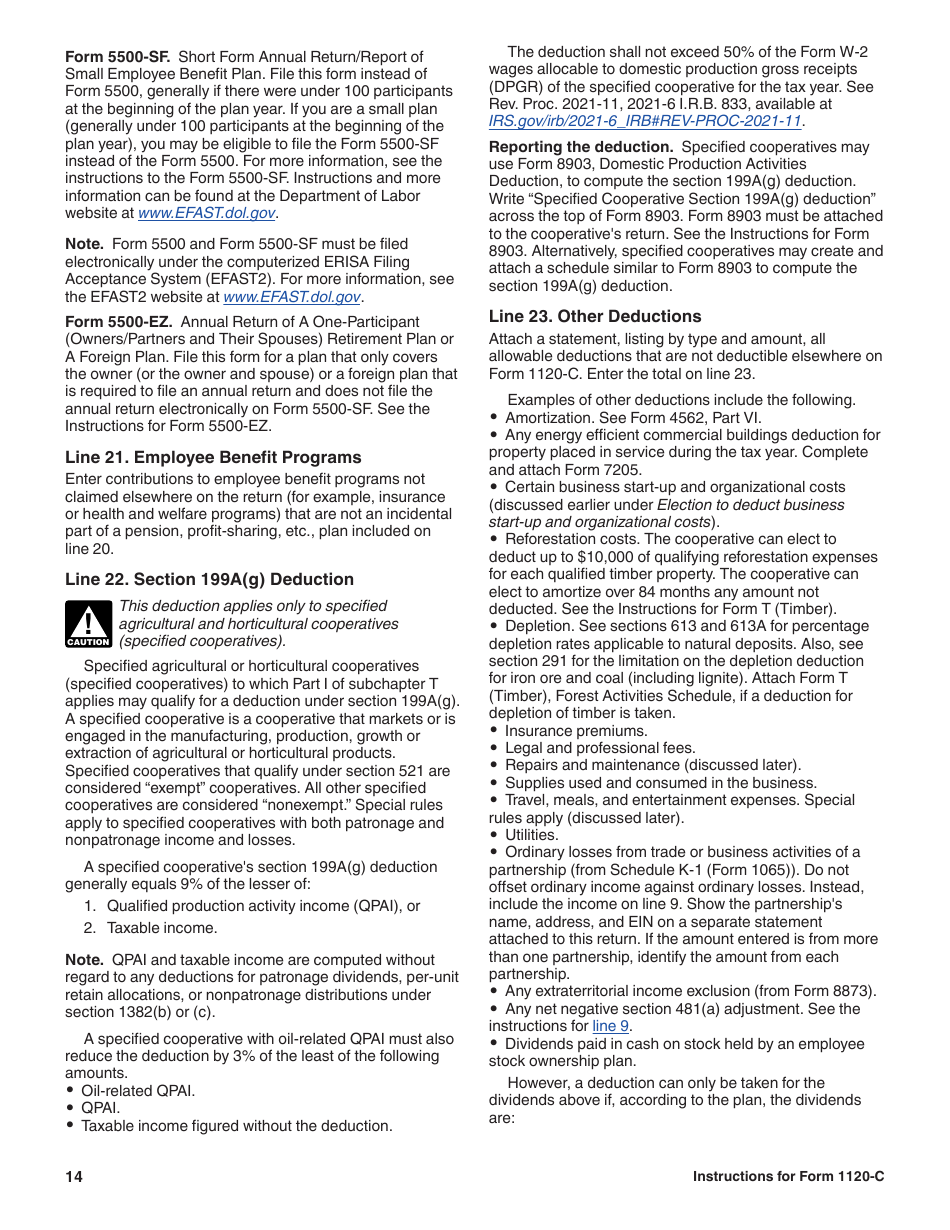 Instructions for IRS Form 1120-C U.S. Income Tax Return for Cooperative Associations, Page 14