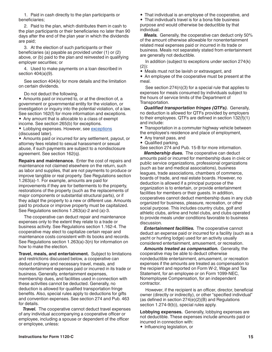 Instructions for IRS Form 1120-C U.S. Income Tax Return for Cooperative Associations, Page 15