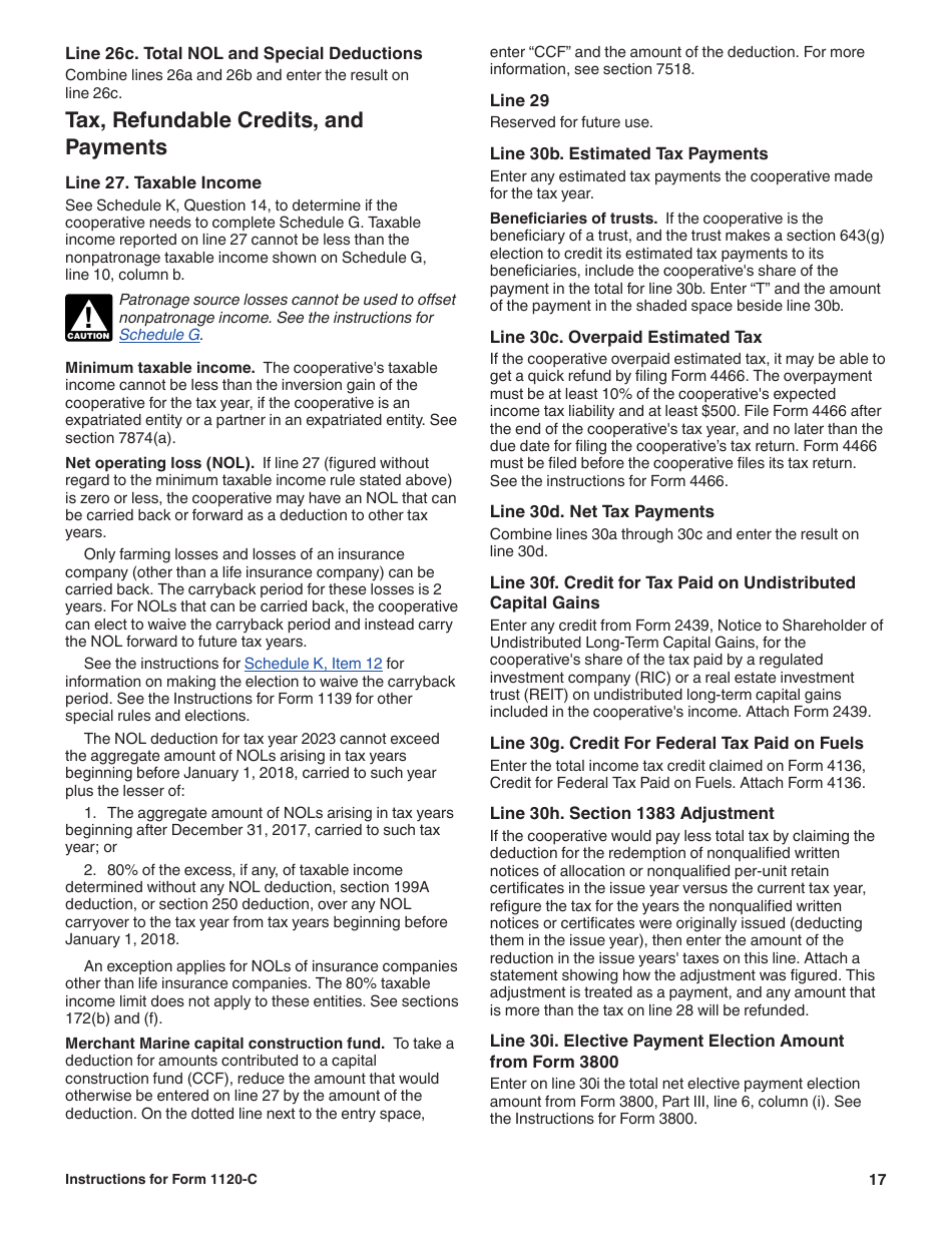 Instructions for IRS Form 1120-C U.S. Income Tax Return for Cooperative Associations, Page 17