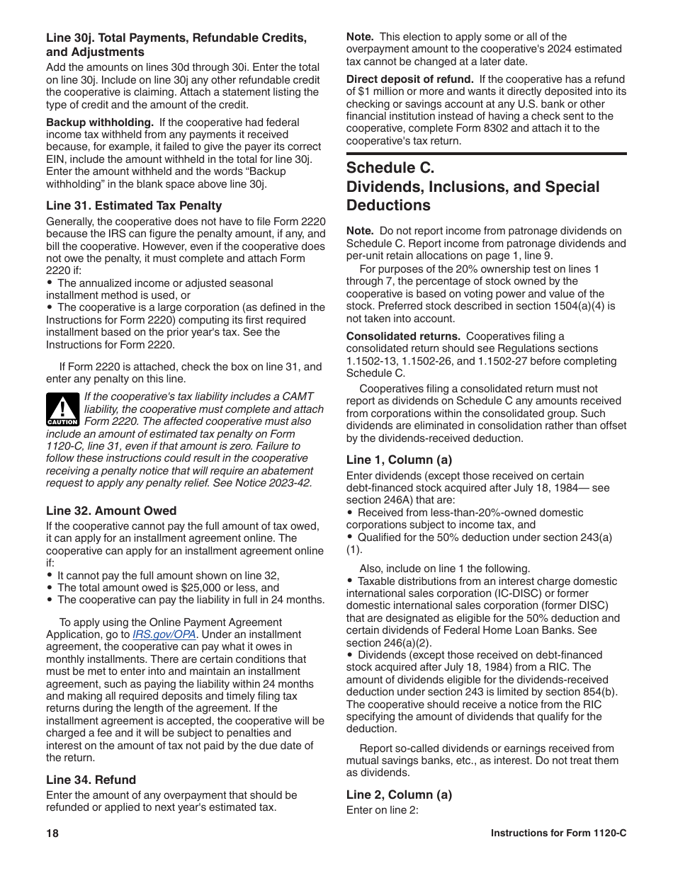 Instructions for IRS Form 1120-C U.S. Income Tax Return for Cooperative Associations, Page 18