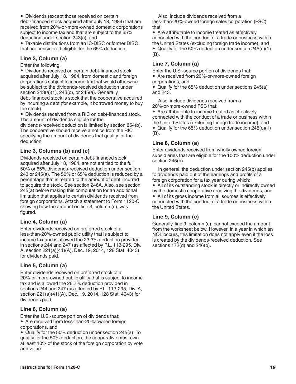Instructions for IRS Form 1120-C U.S. Income Tax Return for Cooperative Associations, Page 19