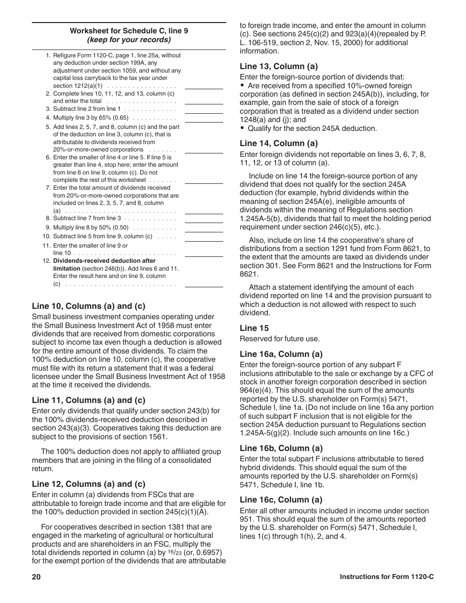 Instructions for IRS Form 1120-C U.S. Income Tax Return for Cooperative Associations, Page 20