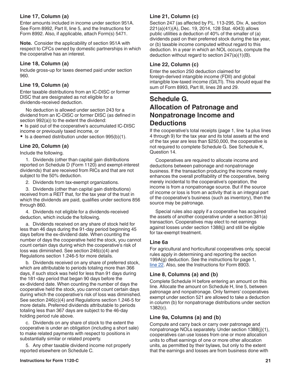 Instructions for IRS Form 1120-C U.S. Income Tax Return for Cooperative Associations, Page 21