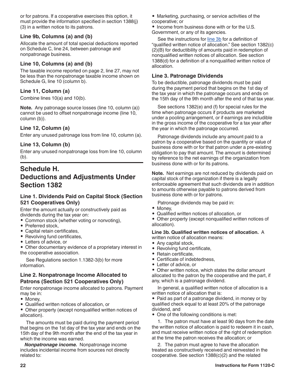 Instructions for IRS Form 1120-C U.S. Income Tax Return for Cooperative Associations, Page 22